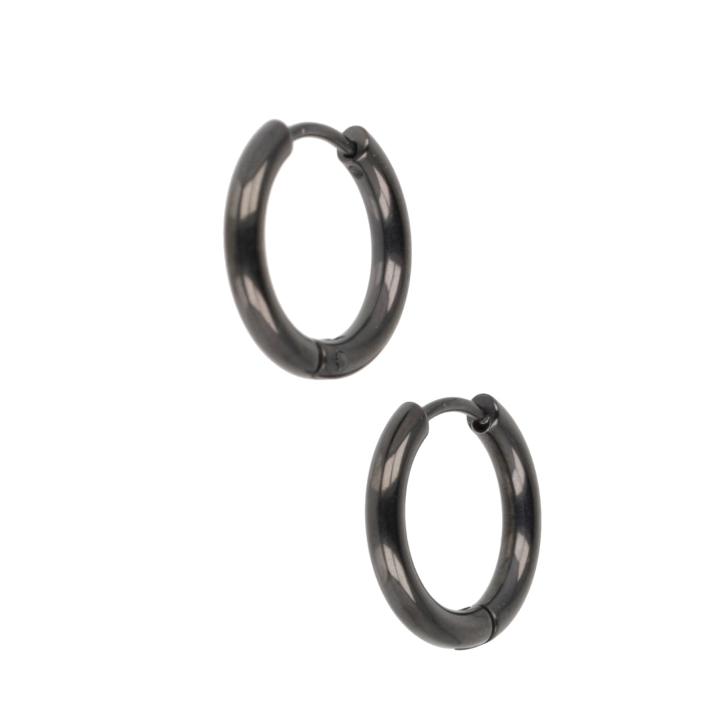 17mm Stainless Steel Hoop Earrings (Black