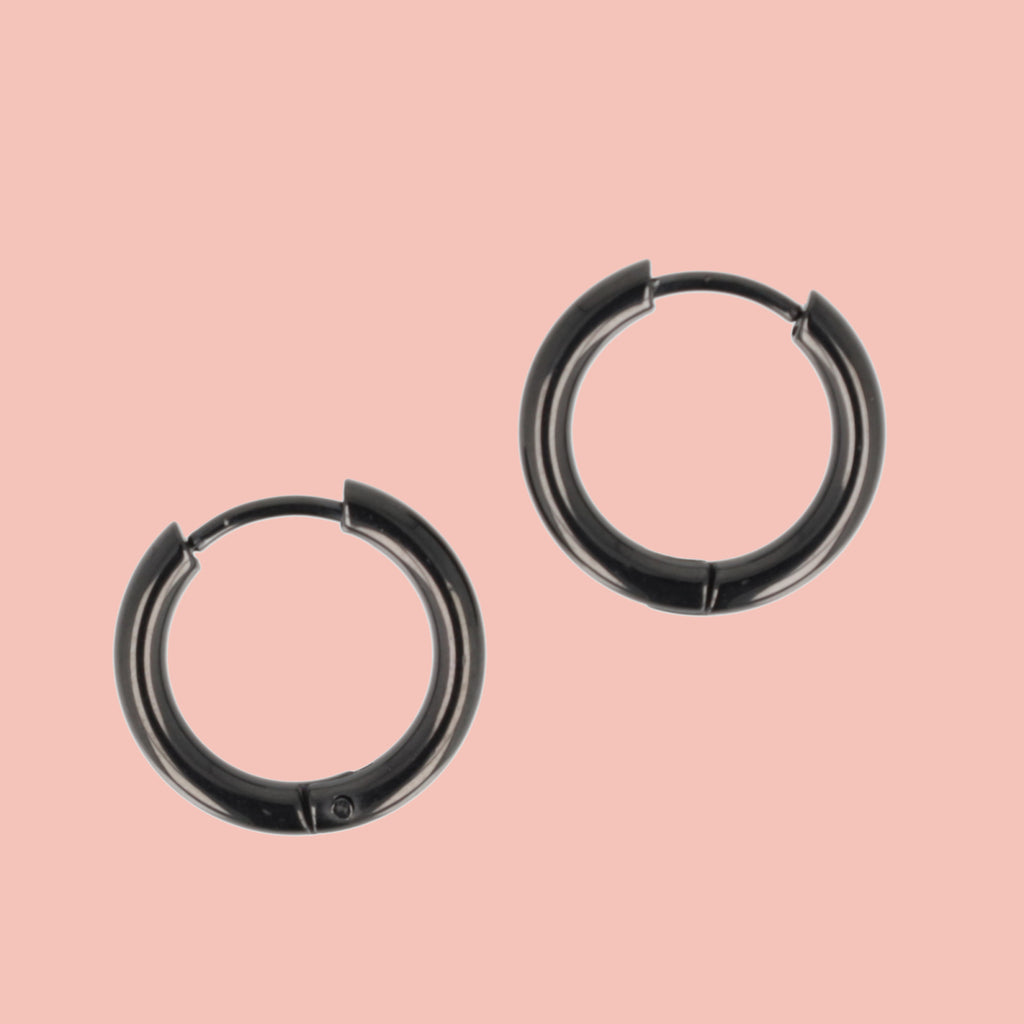 17mm Stainless Steel Hoop Earrings (Black