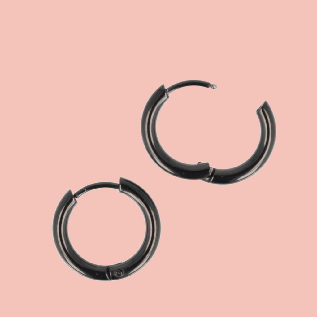 17mm Stainless Steel Hoop Earrings (Black