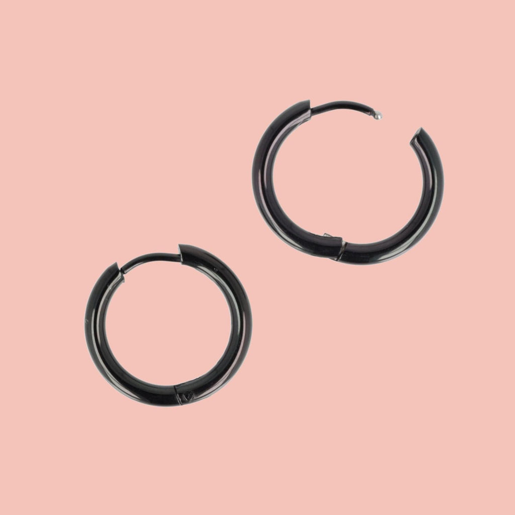 19mm Stainless Steel Hoop Earrings (Black