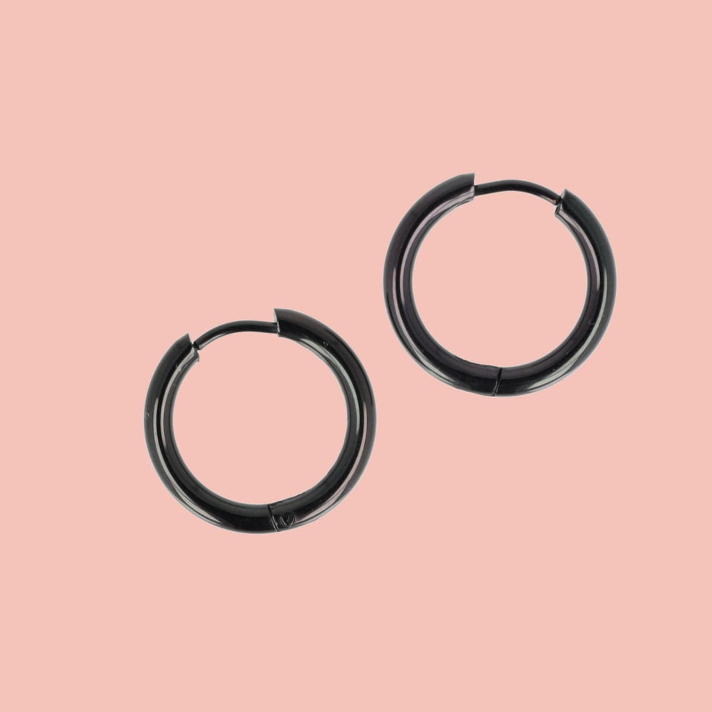 19mm Stainless Steel Hoop Earrings (Black