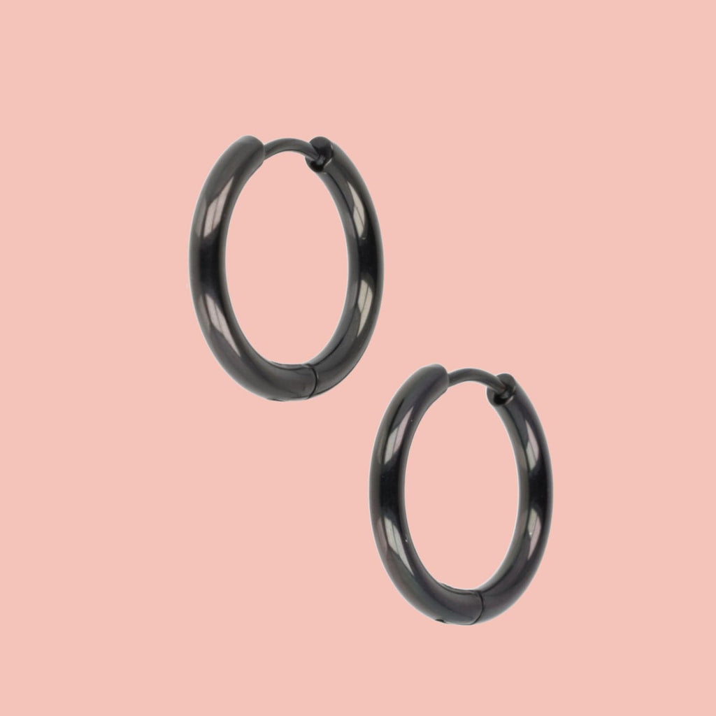 19mm Stainless Steel Hoop Earrings (Black