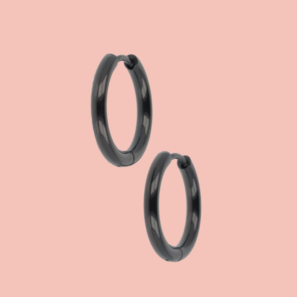 19mm Stainless Steel Hoop Earrings (Black