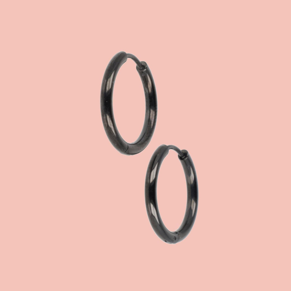 21mm Stainless Steel Hoop Earrings (Black)