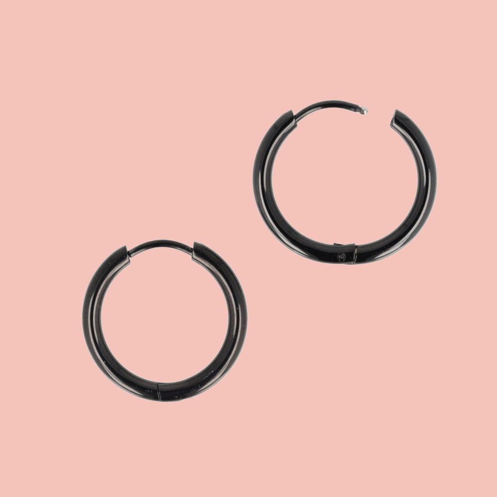 21mm Stainless Steel Hoop Earrings (Black)