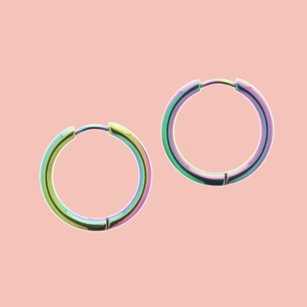 21mm Stainless Steel Rainbow Hoop Earrings