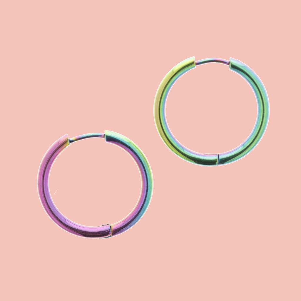 21mm Stainless Steel Rainbow Hoop Earrings