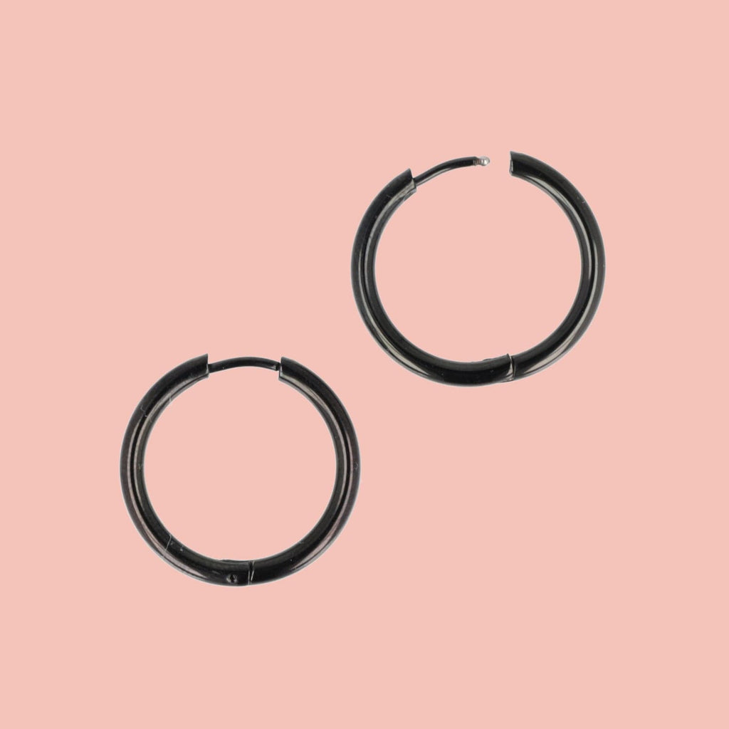 23mm Stainless Steel Hoop Earrings (Black)