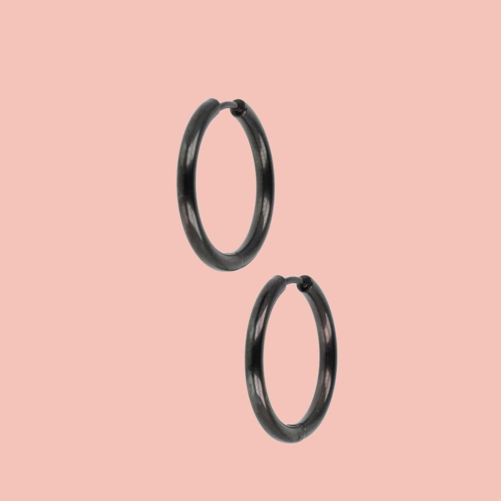 23mm Stainless Steel Hoop Earrings (Black)