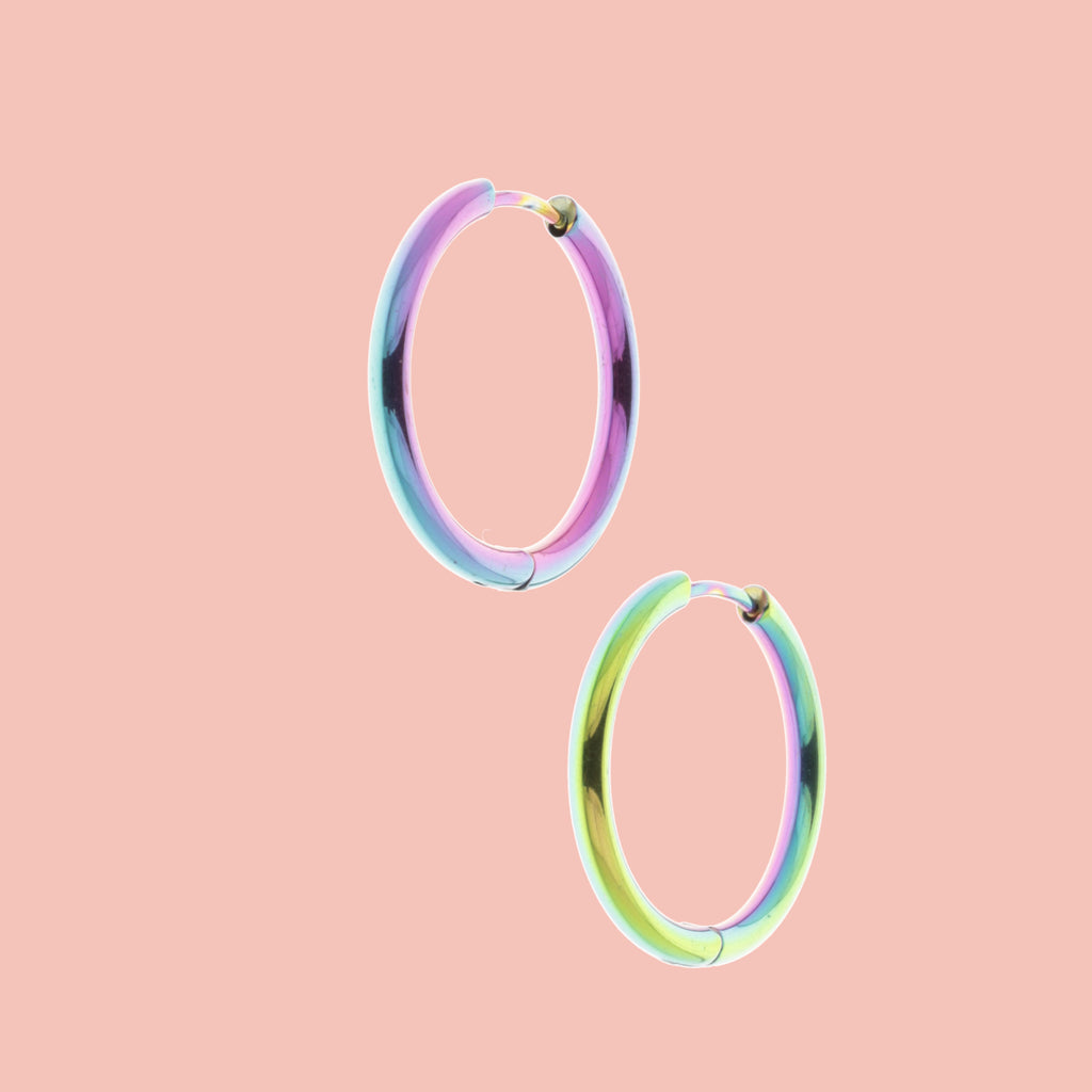 25mm Stainless Steel Rainbow Hoop Earrings