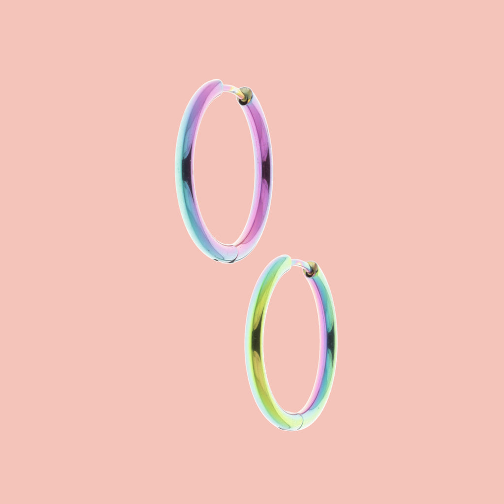 25mm Stainless Steel Rainbow Hoop Earrings