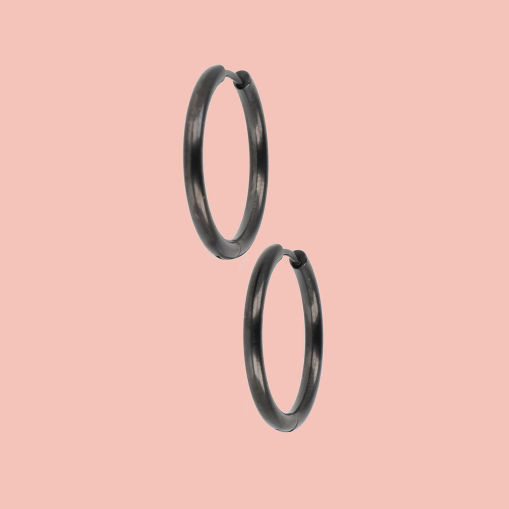 25mm Stainless Steel Hoop Earrings (Black)