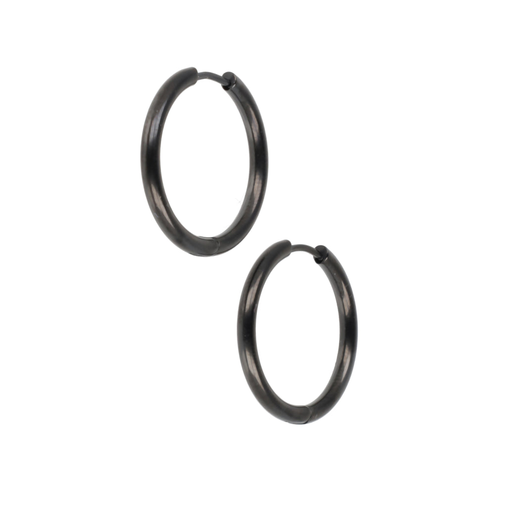 25mm Stainless Steel Hoop Earrings (Black)