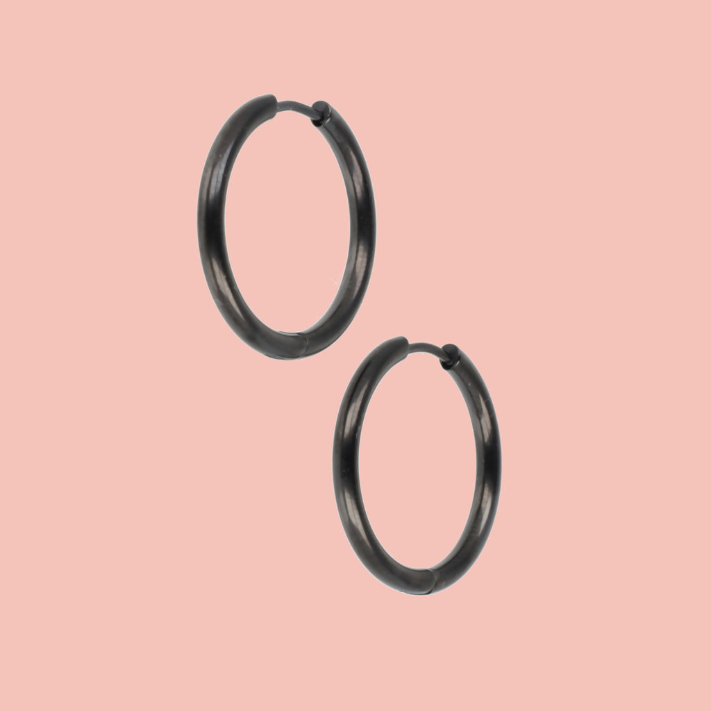 25mm Stainless Steel Hoop Earrings (Black)