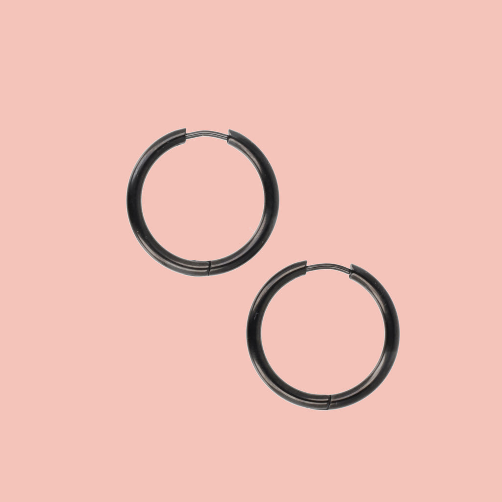 25mm Stainless Steel Hoop Earrings (Black)