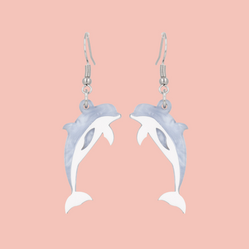 Blue marble dolphin charms on stainless steel earwires