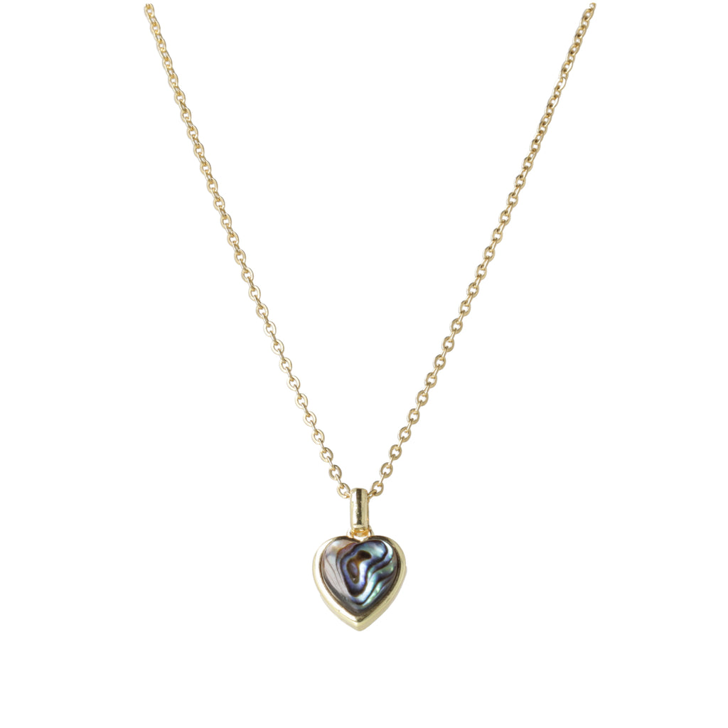 Gold plated stainless steel chain with a heart shaped abalone pendant