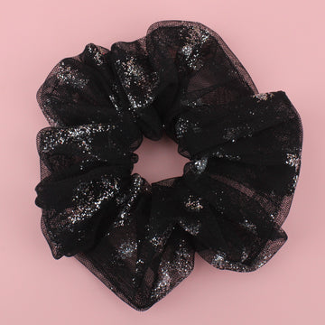 Black mesh scrunchie with silver glitter