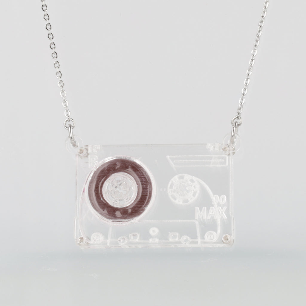 Transparent mix tape pendant on a stainless steel chain