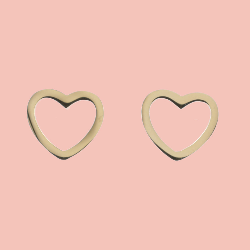 Gold plated stainless steel cut out heart cookie cutter style stud earrings