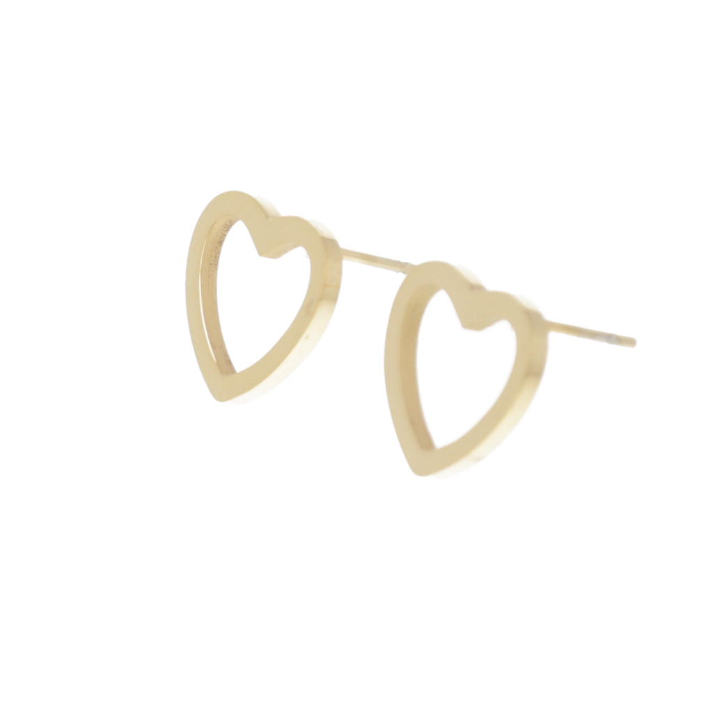 Gold plated stainless steel cut out heart cookie cutter style stud earrings