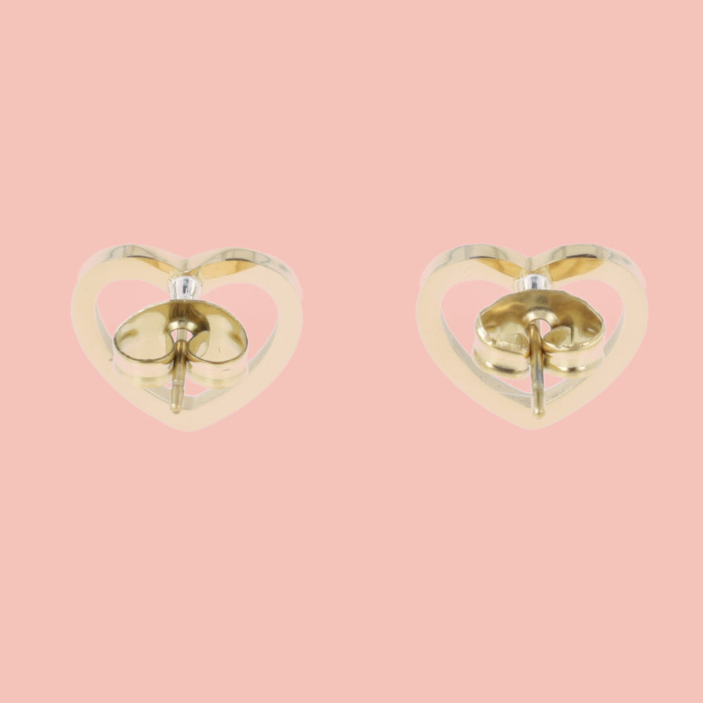 Gold plated stainless steel cut out heart cookie cutter style stud earrings