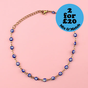 Dark Blue Evil Eye Anklet (Gold Plated) - Sour Cherry