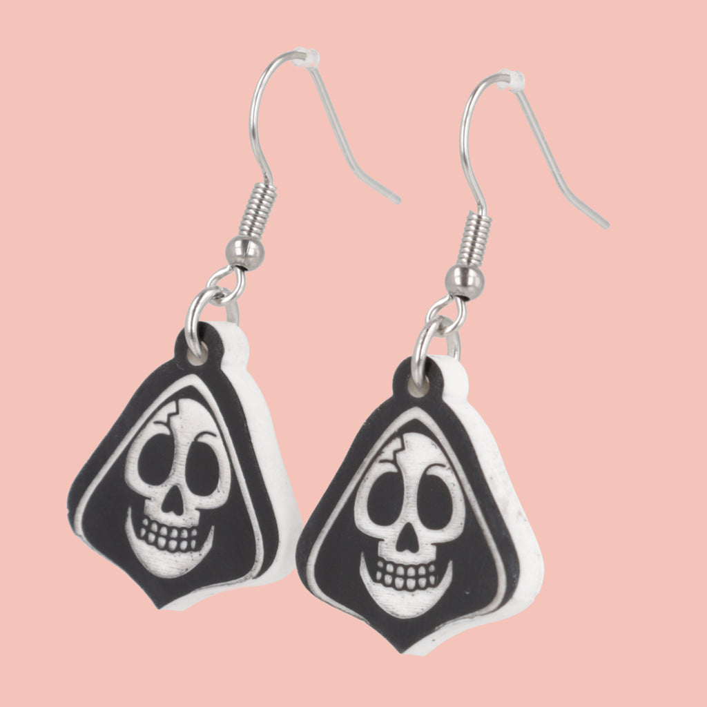 black grim reaper charms on stainless steel earwires