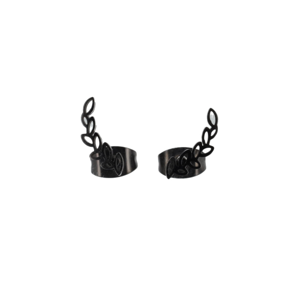 Black stainless steel cut out fern studs