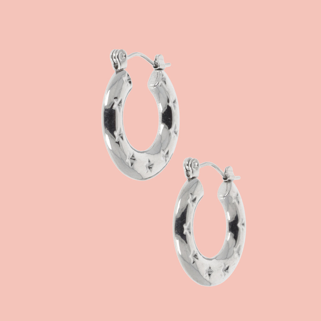 Stainless steel Horseshoe-shaped earrings with stars surrounding the horseshoe