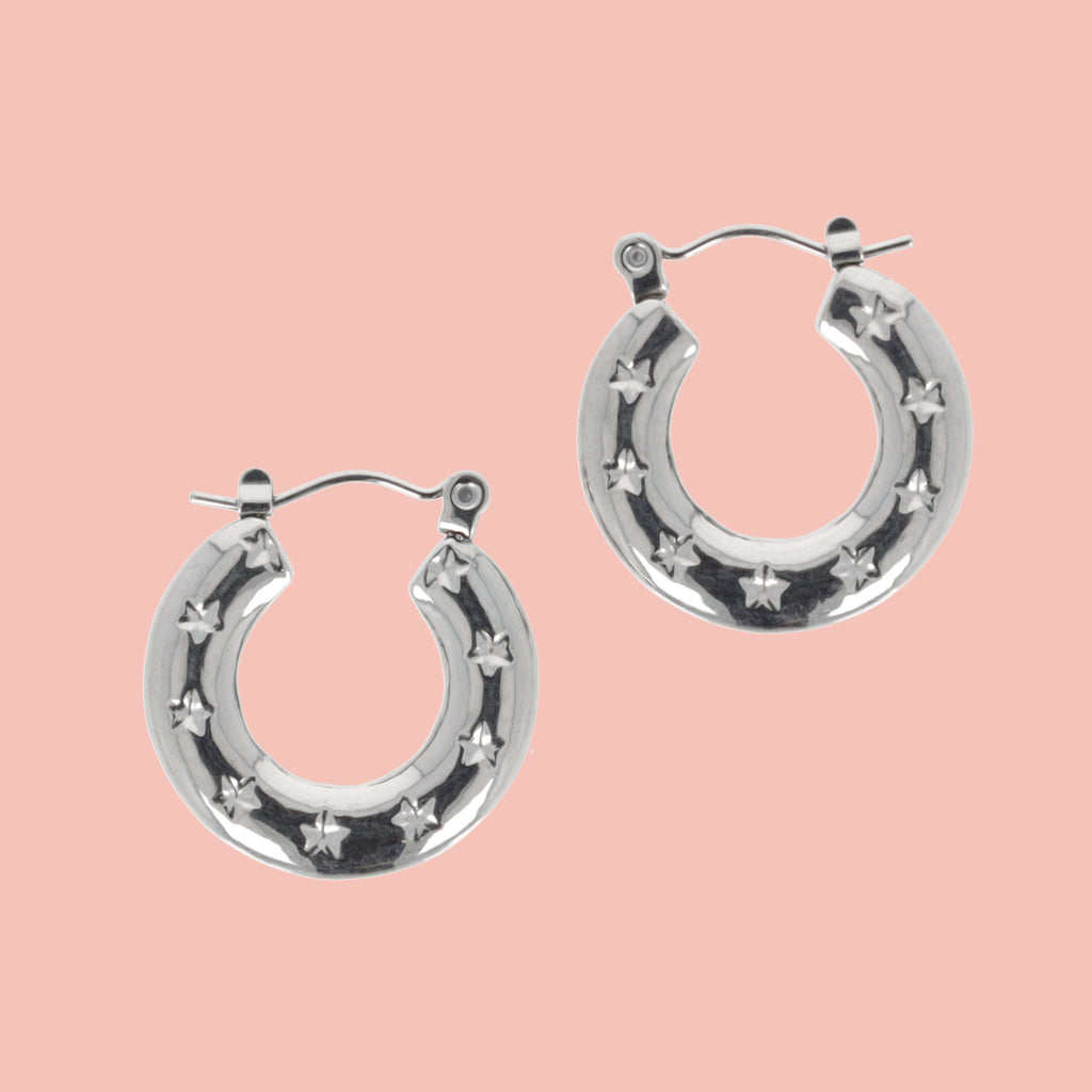 Stainless steel Horseshoe-shaped earrings with stars surrounding the horseshoe