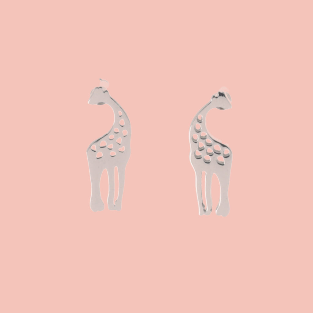 Stainless steel stud earrings in the shape of a giraffe 