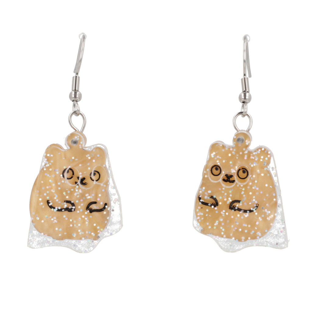 hamster charms with a layer of holographic glitter to replicate a ghost on stainless steel earwires