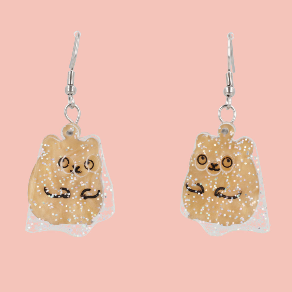 hamster charms with a layer of holographic glitter to replicate a ghost on stainless steel earwires