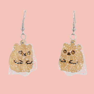 hamster charms with a layer of holographic glitter to replicate a ghost on stainless steel earwires