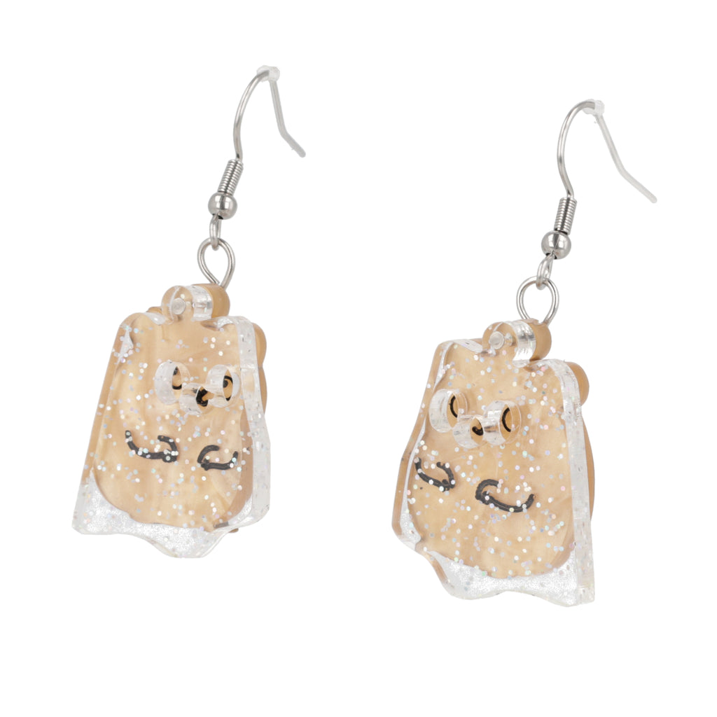 hamster charms with a layer of holographic glitter to replicate a ghost on stainless steel earwires