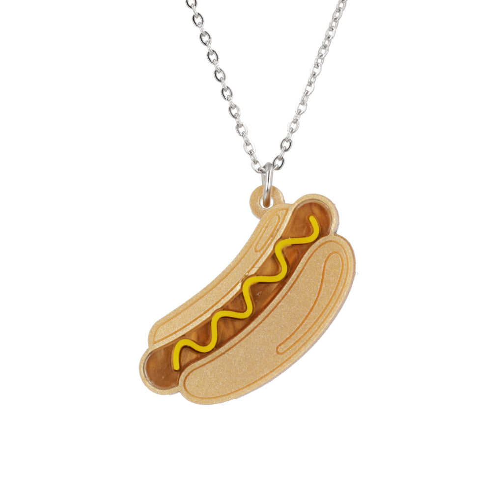 Stainless steel chain with a mustard hot dog pendant