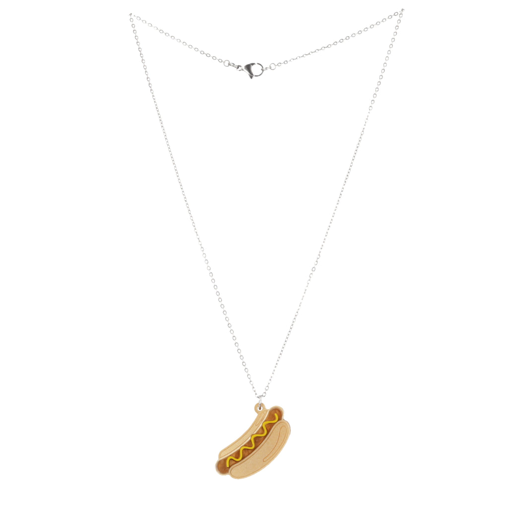 Stainless steel chain with a mustard hot dog pendant