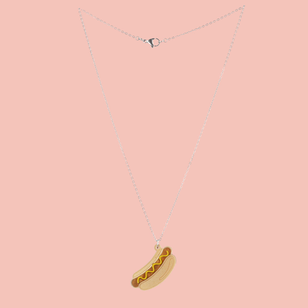 Stainless steel chain with a mustard hot dog pendant