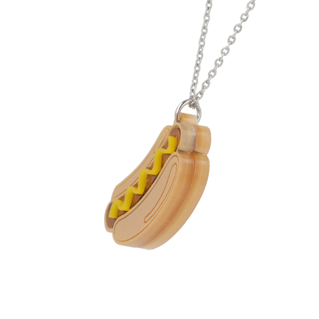 Stainless steel chain with a mustard hot dog pendant