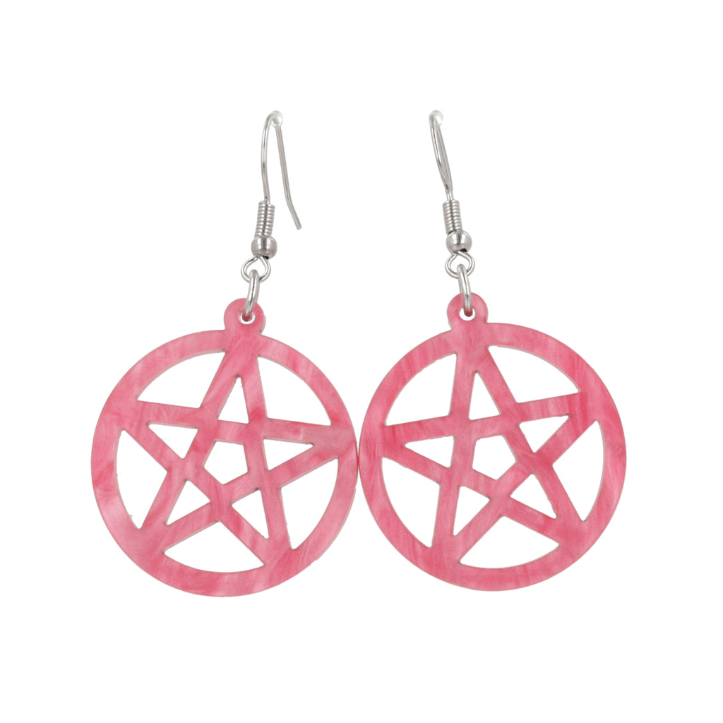 marble pink cut out pentacle charms on stainless steel earwires