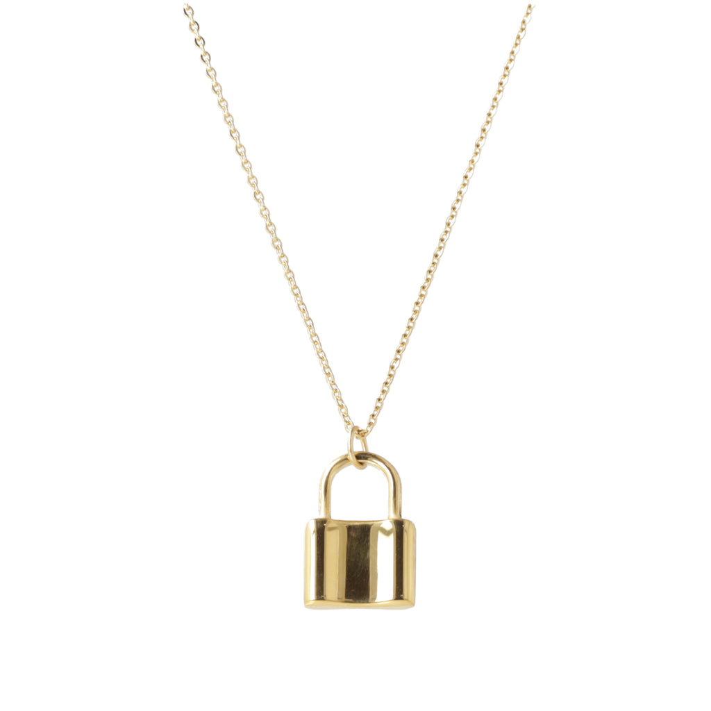 Gold plated stainless steel chain with a gold padlock pendant