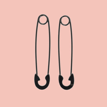 Stainless steel safety pin style black earrings