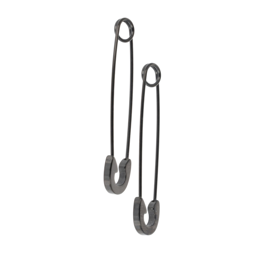 Stainless steel safety pin style black earrings