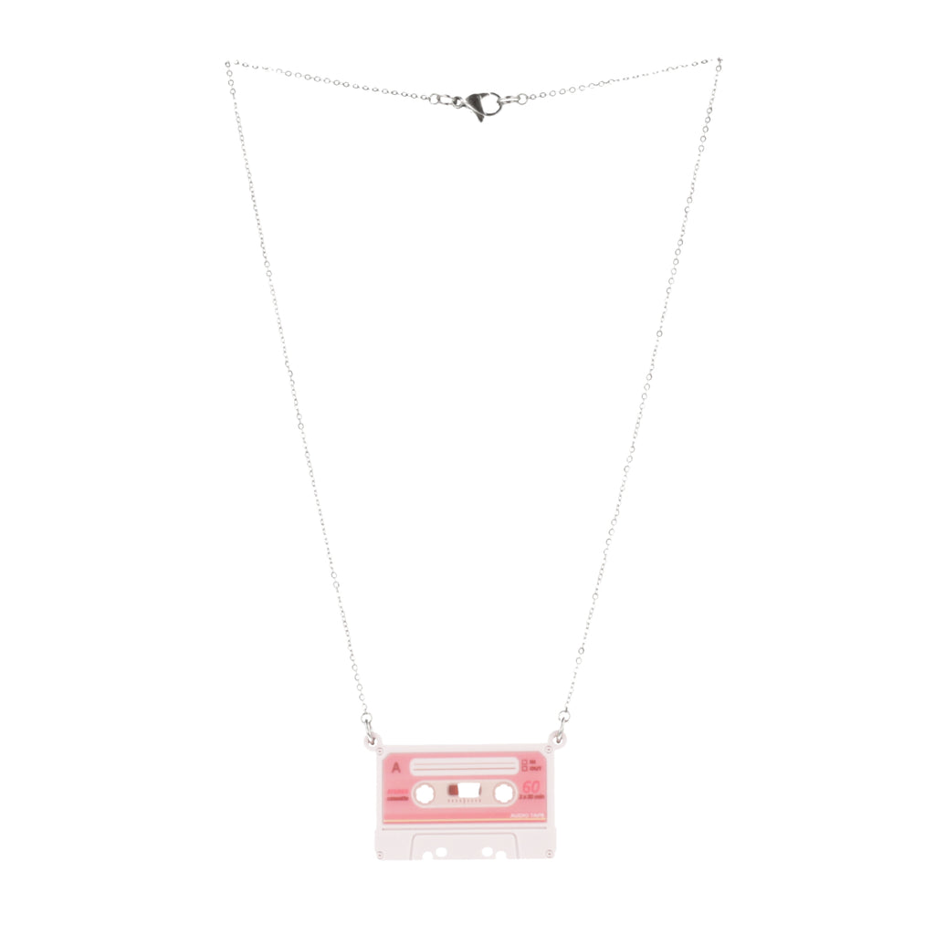 Pink pastel mixtape pendant on a stainless steel chain