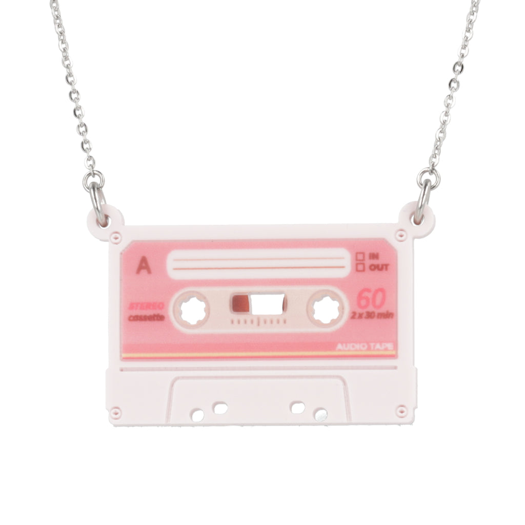 Pink pastel mixtape pendant on a stainless steel chain