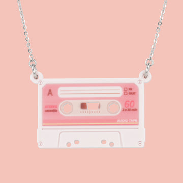 Pink pastel mixtape pendant on a stainless steel chain