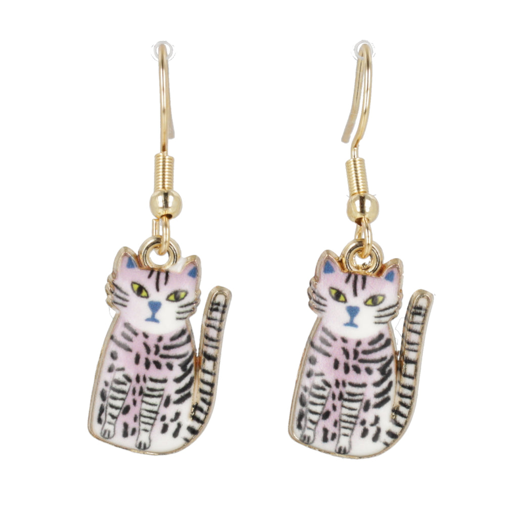 pink cheetah charms on gold plated stainless steel earwires