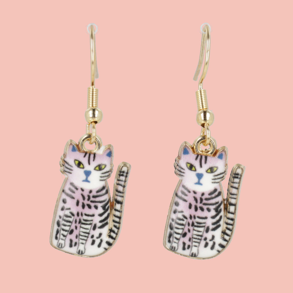 pink cheetah charms on gold plated stainless steel earwires