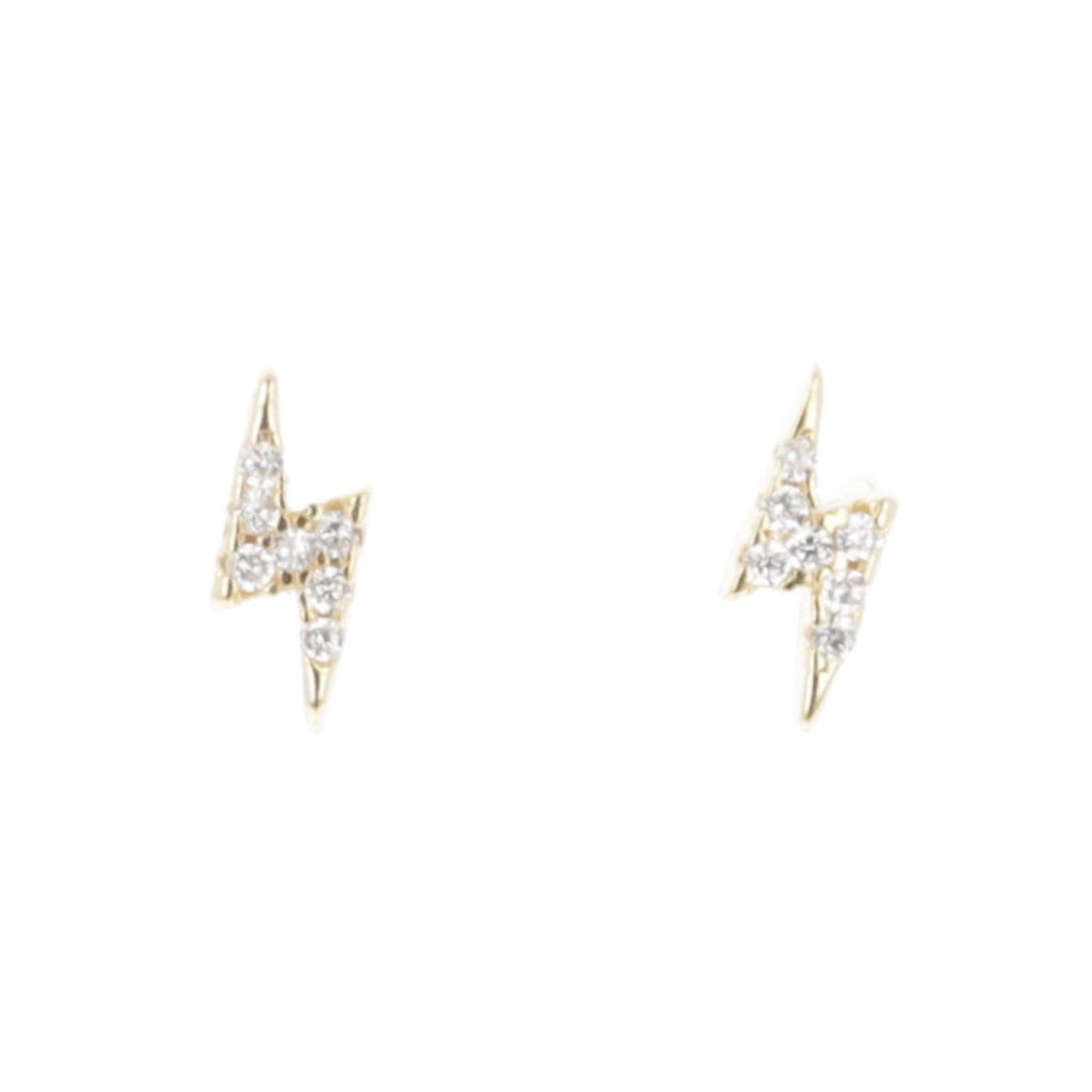 Gold plated sterling silver lightning bolt stud covered in rhinestones